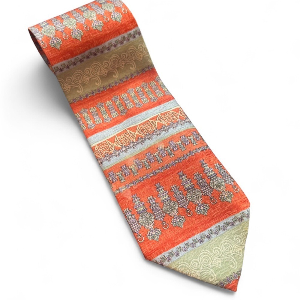 Daniel De Fasson Hand Made Orange Geometric Men's Silk Tie
